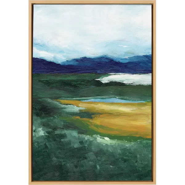 imageKate and Laurel Sylvie Misty Green Framed Canvas Wall Art by Nikita Jariwala 23x33 Natural Soft Painted Mountain Landscape Art for WallNatural