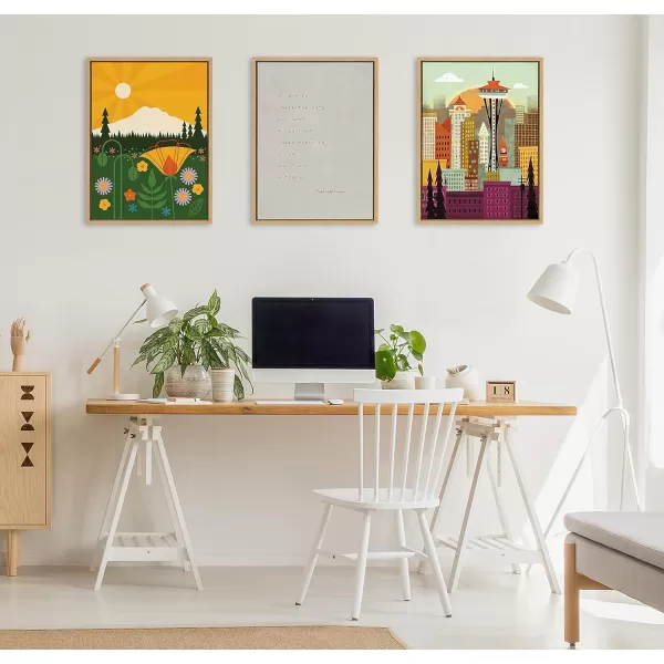 imageKate and Laurel Sylvie Mt Rainier Framed Canvas Wall Art by Amber Leaders Designs 18x24 Natural Modern Colorful Mountain Illustration Art for Wall