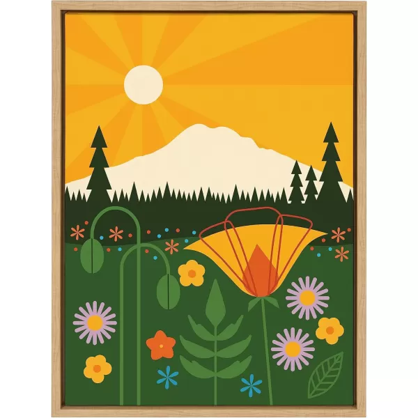 imageKate and Laurel Sylvie Mt Rainier Framed Canvas Wall Art by Amber Leaders Designs 18x24 Natural Modern Colorful Mountain Illustration Art for Wall