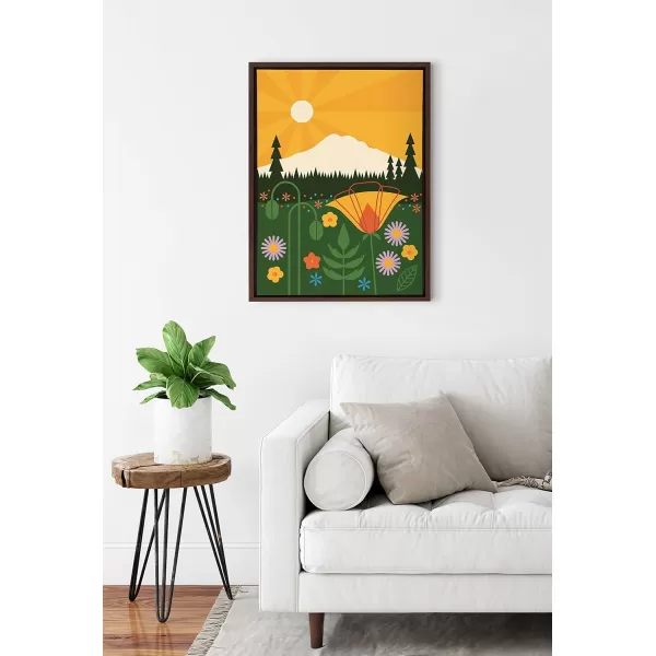 imageKate and Laurel Sylvie Mt Rainier Framed Canvas Wall Art by Amber Leaders Designs 18x24 Walnut Brown Mountain Landscape Art for Wall