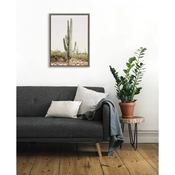 imageKate and Laurel Sylvie Sunrise Cactus Framed Canvas Wall Art by Amy Peterson Art Studio 23x33 Gray Modern Botanical Cactus Plant Art for WallGray