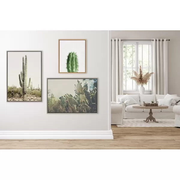 imageKate and Laurel Sylvie Sunrise Cactus Framed Canvas Wall Art by Amy Peterson Art Studio 23x33 Gray Modern Botanical Cactus Plant Art for WallGray