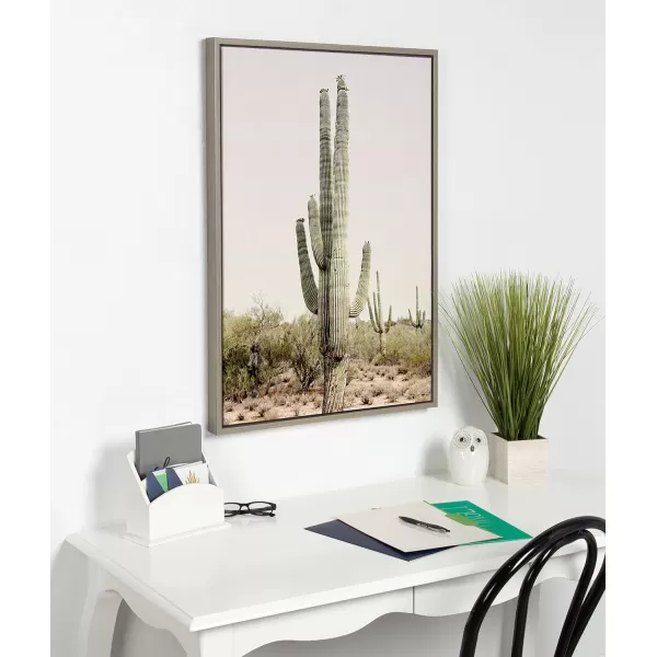 imageKate and Laurel Sylvie Sunrise Cactus Framed Canvas Wall Art by Amy Peterson Art Studio 23x33 Gray Modern Botanical Cactus Plant Art for WallGray