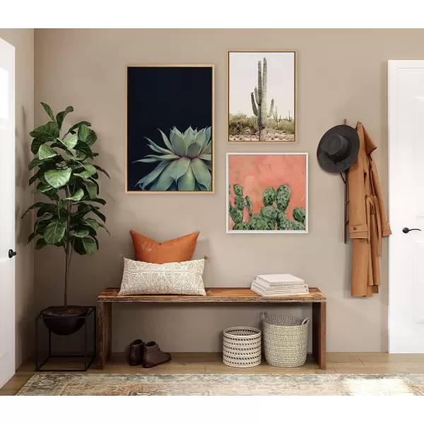 imageKate and Laurel Sylvie Sunrise Cactus Framed Canvas Wall Art by Amy Peterson Art Studio 23x33 Gray Modern Botanical Cactus Plant Art for WallNatural