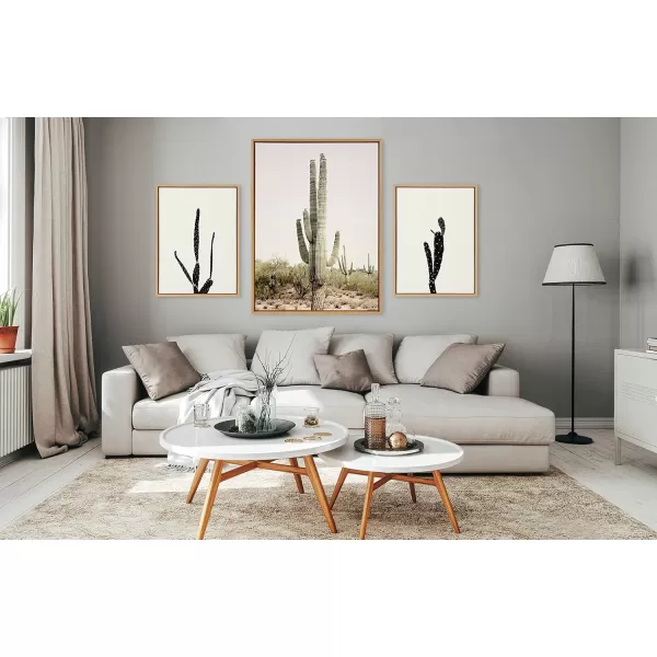 imageKate and Laurel Sylvie Sunrise Cactus Framed Canvas Wall Art by Amy Peterson Art Studio 23x33 Gray Modern Botanical Cactus Plant Art for WallNatural