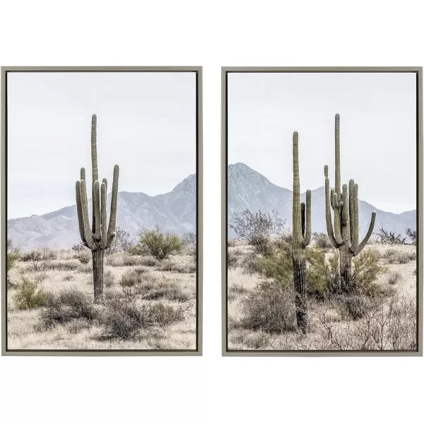 imageKate and Laurel Sylvie Tall Saguaro Cacti Desert Mountain 1 and 2 Framed Canvas Wall Art Set by The Creative Bunch Studio 2 Piece Set 23x33 Gray Botanical Natural Wall Dcor Art Set