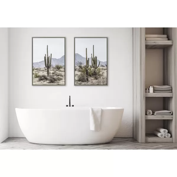 imageKate and Laurel Sylvie Tall Saguaro Cacti Desert Mountain 1 and 2 Framed Canvas Wall Art Set by The Creative Bunch Studio 2 Piece Set 23x33 Gray Botanical Natural Wall Dcor Art Set