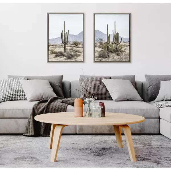 imageKate and Laurel Sylvie Tall Saguaro Cacti Desert Mountain Framed Canvas Wall Art by The Creative Bunch Studio Set of 2 18x24 Gray Decorative Desert Art Print for WallGray