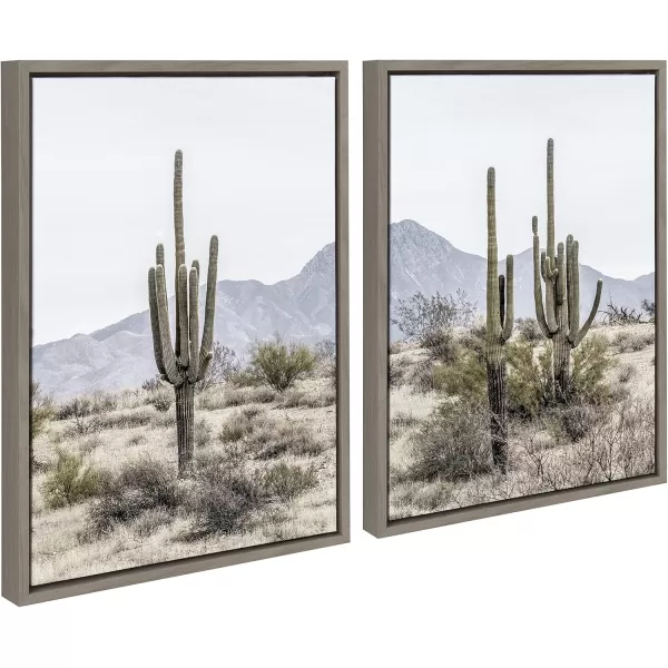 imageKate and Laurel Sylvie Tall Saguaro Cacti Desert Mountain Framed Canvas Wall Art by The Creative Bunch Studio Set of 2 18x24 Gray Decorative Desert Art Print for WallGray