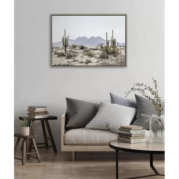 imageKate and Laurel Sylvie Tall Saguaro Cacti Desert Mountain Framed Canvas Wall Art by The Creative Bunch Studio Set of 2 18x24 Gray Decorative Desert Art Print for WallGray