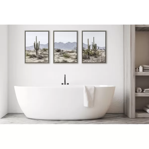 imageKate and Laurel Sylvie Tall Saguaro Cacti Desert Mountain Left Middle and Right Framed Canvas Wall Art Set by The Creative Bunch Studio 3 Piece Set 18x24 Gray Botanical Natural Wall Dcor Art Set