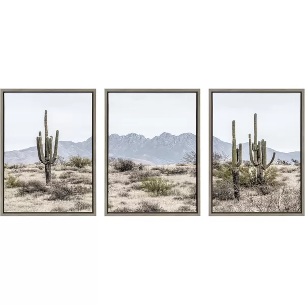 imageKate and Laurel Sylvie Tall Saguaro Cacti Desert Mountain Left Middle and Right Framed Canvas Wall Art Set by The Creative Bunch Studio 3 Piece Set 18x24 Gray Botanical Natural Wall Dcor Art Set