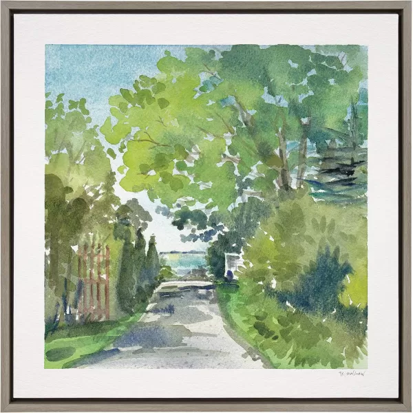 imageKate and Laurel Sylvie The Lane and Sea Framed Canvas Wall Art by Patricia Shaw 22x22 Gray Soft Watercolor Landscape Art for WallGray