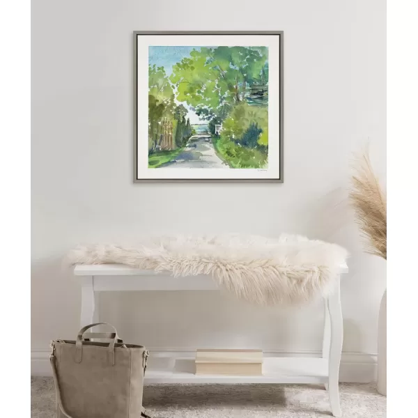 imageKate and Laurel Sylvie The Lane and Sea Framed Canvas Wall Art by Patricia Shaw 22x22 Gray Soft Watercolor Landscape Art for WallGray