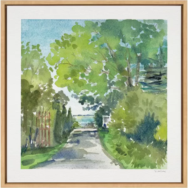 imageKate and Laurel Sylvie The Lane and Sea Framed Canvas Wall Art by Patricia Shaw 22x22 Gray Soft Watercolor Landscape Art for WallNatural