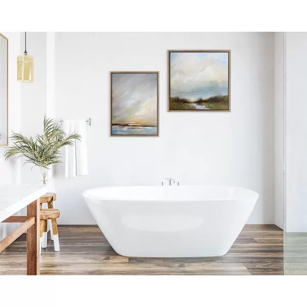 imageKate and Laurel Sylvie Tranquility Framed Canvas Wall Art by Mary Sparrow 30x30 Gold Peaceful Nature Ocean Beach Landscape Art for WallGold