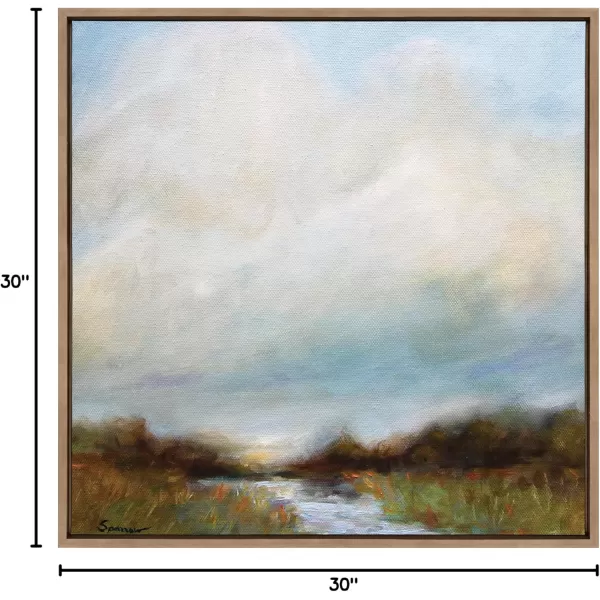imageKate and Laurel Sylvie Tranquility Framed Canvas Wall Art by Mary Sparrow 30x30 Gold Peaceful Nature Ocean Beach Landscape Art for WallGold