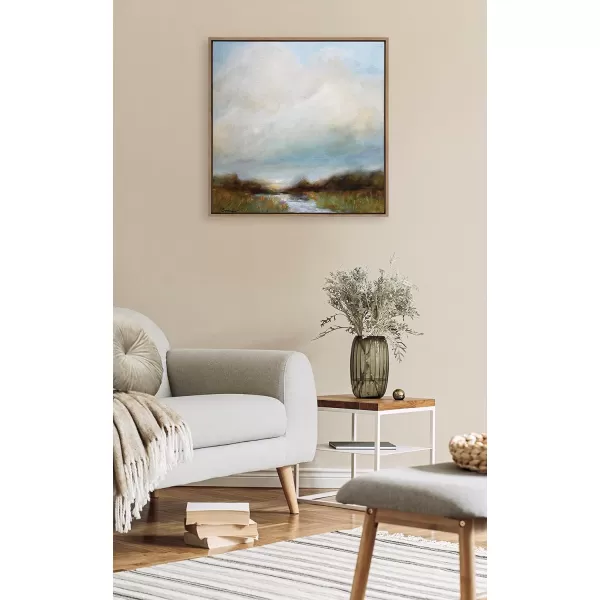 imageKate and Laurel Sylvie Tranquility Framed Canvas Wall Art by Mary Sparrow 30x30 Gold Peaceful Nature Ocean Beach Landscape Art for WallGold
