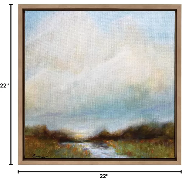 imageKate and Laurel Sylvie Tranquility Framed Canvas Wall Art by Mary Sparrow 30x30 Gold Peaceful Nature Ocean Beach Landscape Art for WallGold
