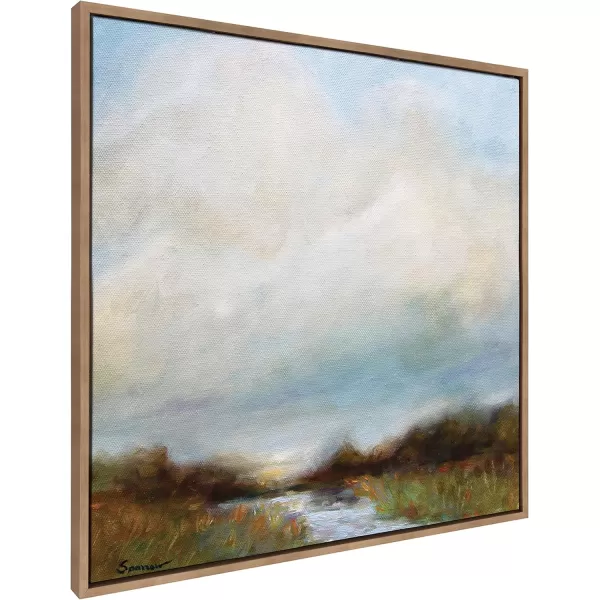 imageKate and Laurel Sylvie Tranquility Framed Canvas Wall Art by Mary Sparrow 30x30 Gold Peaceful Nature Ocean Beach Landscape Art for WallGold