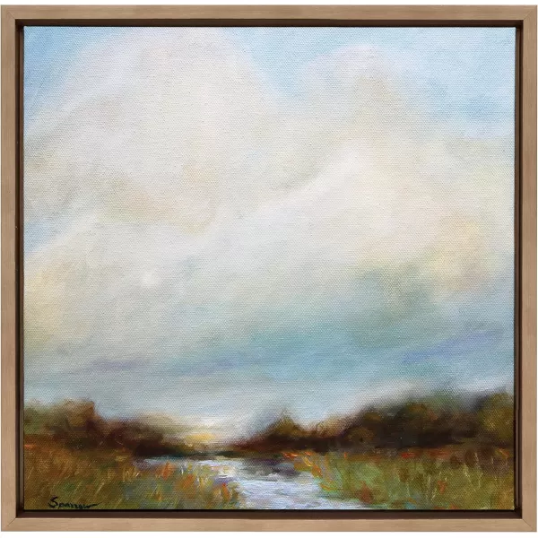 imageKate and Laurel Sylvie Tranquility Framed Canvas Wall Art by Mary Sparrow 30x30 Gold Peaceful Nature Ocean Beach Landscape Art for WallGold