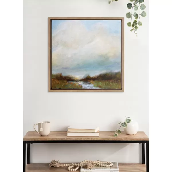 imageKate and Laurel Sylvie Tranquility Framed Canvas Wall Art by Mary Sparrow 30x30 Gold Peaceful Nature Ocean Beach Landscape Art for WallGold
