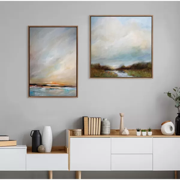 imageKate and Laurel Sylvie Tranquility Framed Canvas Wall Art by Mary Sparrow 30x30 Gold Peaceful Nature Ocean Beach Landscape Art for WallGold