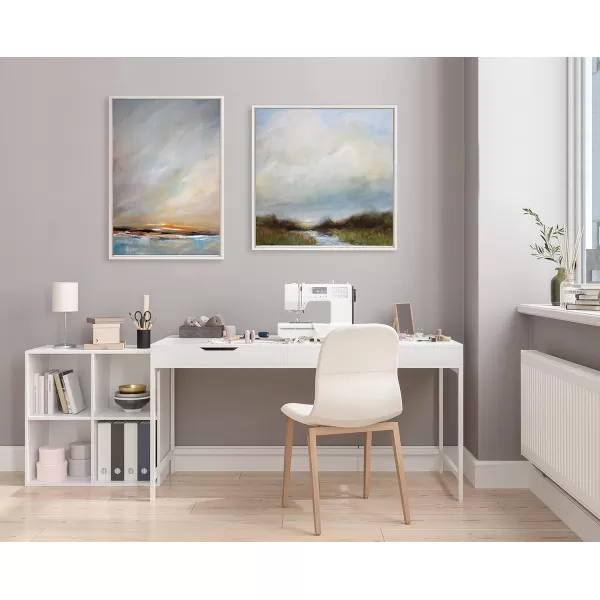 imageKate and Laurel Sylvie Tranquility Framed Canvas Wall Art by Mary Sparrow 30x30 Gold Peaceful Nature Ocean Beach Landscape Art for WallWhite