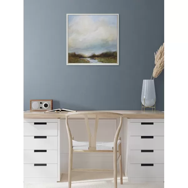 imageKate and Laurel Sylvie Tranquility Framed Canvas Wall Art by Mary Sparrow 30x30 Gold Peaceful Nature Ocean Beach Landscape Art for WallWhite