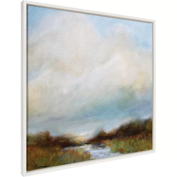 imageKate and Laurel Sylvie Tranquility Framed Canvas Wall Art by Mary Sparrow 30x30 Gold Peaceful Nature Ocean Beach Landscape Art for WallWhite