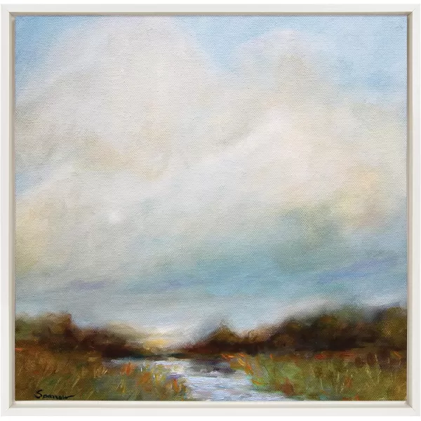 imageKate and Laurel Sylvie Tranquility Framed Canvas Wall Art by Mary Sparrow 30x30 Gold Peaceful Nature Ocean Beach Landscape Art for WallWhite