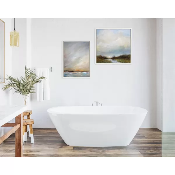 imageKate and Laurel Sylvie Tranquility Framed Canvas Wall Art by Mary Sparrow 30x30 Gold Peaceful Nature Ocean Beach Landscape Art for WallWhite