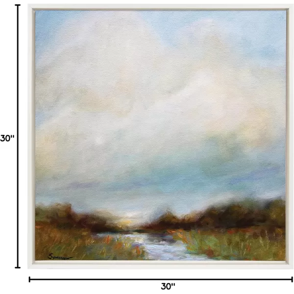 imageKate and Laurel Sylvie Tranquility Framed Canvas Wall Art by Mary Sparrow 30x30 Gold Peaceful Nature Ocean Beach Landscape Art for WallWhite