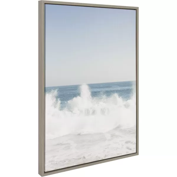 imageKate and Laurel Sylvie Waves Crashing Framed Canvas Wall Art by Caroline Mint 23x33 White Chic Coastal Wall DecorGrey