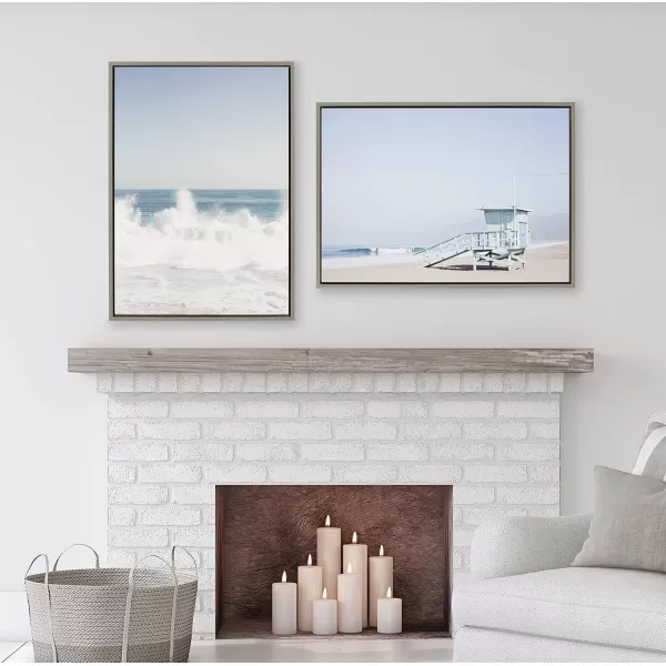 imageKate and Laurel Sylvie Waves Crashing Framed Canvas Wall Art by Caroline Mint 23x33 White Chic Coastal Wall DecorGrey