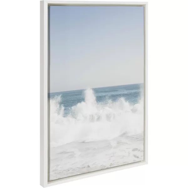 imageKate and Laurel Sylvie Waves Crashing Framed Canvas Wall Art by Caroline Mint 23x33 White Chic Coastal Wall DecorWhite