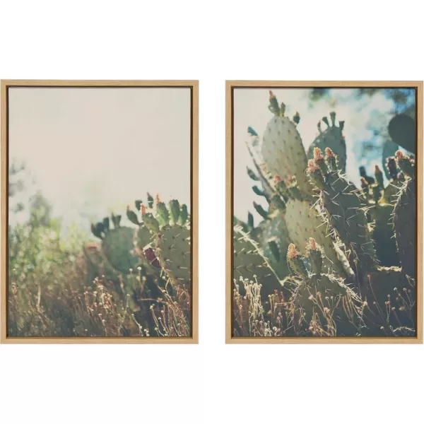 imageKate and Laurel Sylvie A Desert Prickly Pear Cactus 1 and 2 Framed Canvas Wall Art Set by Laura Evans 2 Piece 18x24 Natural Natural Cacti Plant Art for Wall