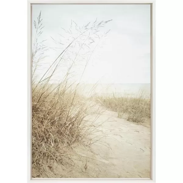 imageKate and Laurel Sylvie Beach Grasses Framed Canvas Wall Art by Emiko and Mark Franzen of F2Images 23x33 White Coastal Beach Art for WallWhite