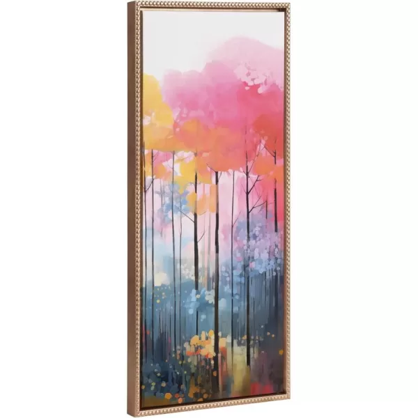 imageKate and Laurel Sylvie Beaded Colorful Forest Landscape Vintage Framed Canvas Wall Art by The Creative Bunch Studio 18x40 Gold Vibrant Trees Art for Wall