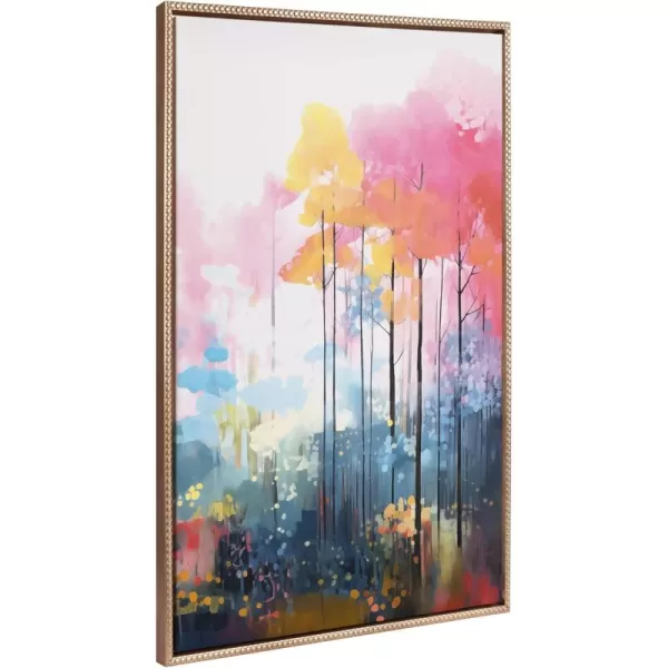 imageKate and Laurel Sylvie Beaded Colorful Forest Landscape Vintage Framed Canvas Wall Art by The Creative Bunch Studio 315x415 Gold Vibrant Trees Art for Wall