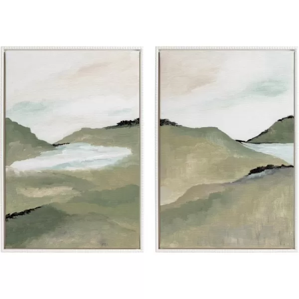 imageKate and Laurel Sylvie Beaded Emerald Alps 1 and 2 Vintage Framed Canvas Wall Art Set by Nikita Jariwala 2 Piece Set 23x33 White Soft Nature Landscape Art for Wall