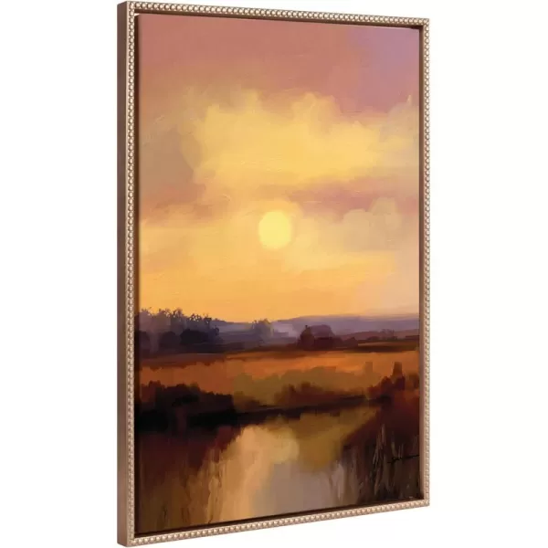 imageKate and Laurel Sylvie Beaded Farm and Sun Vintage Framed Canvas Wall Art by Mary Sparrow 23x33 Gold Farm Landscape Sunset Art for Wall