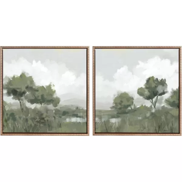 imageKate and Laurel Sylvie Beaded Shades of Olive 1 and 2 Vintage Framed Canvas Wall Art Set by Mary Sparrow 2 Piece Set 22x22 Gold Modern Abstract Tree Landscape Art for Wall