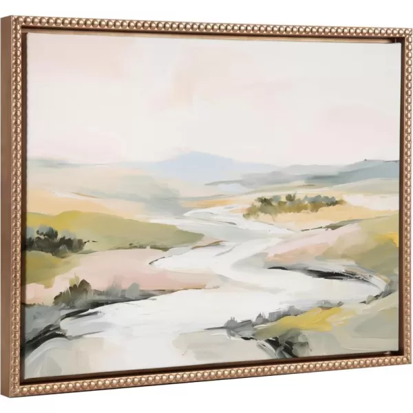 imageKate and Laurel Sylvie Beaded Tranquil Landscape II Vintage Framed Canvas Wall Art by Amy Lighthall 18x24 Gold Abstract Nature Painting Art for WallGold