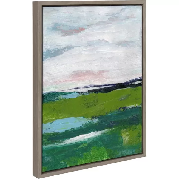 imageKate and Laurel Sylvie Emerald Framed Canvas Wall Art by Nikita Jariwala 18x24 Natural Soft Abstract Prairie Landscape Art for Wall DecorGray