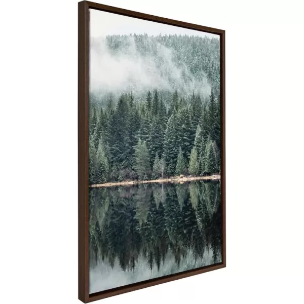 imageKate and Laurel Sylvie Evergreen Reflections Framed Canvas Wall Art by Emiko and Mark Franzen of F2Images 23x33 Gray Natural Mountain Tree Landscape Art for Wall DecorBrown