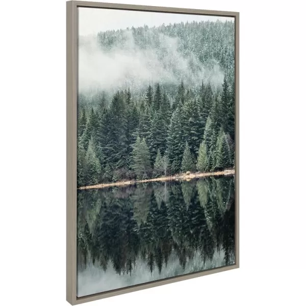 imageKate and Laurel Sylvie Evergreen Reflections Framed Canvas Wall Art by Emiko and Mark Franzen of F2Images 23x33 Gray Natural Mountain Tree Landscape Art for Wall DecorGray