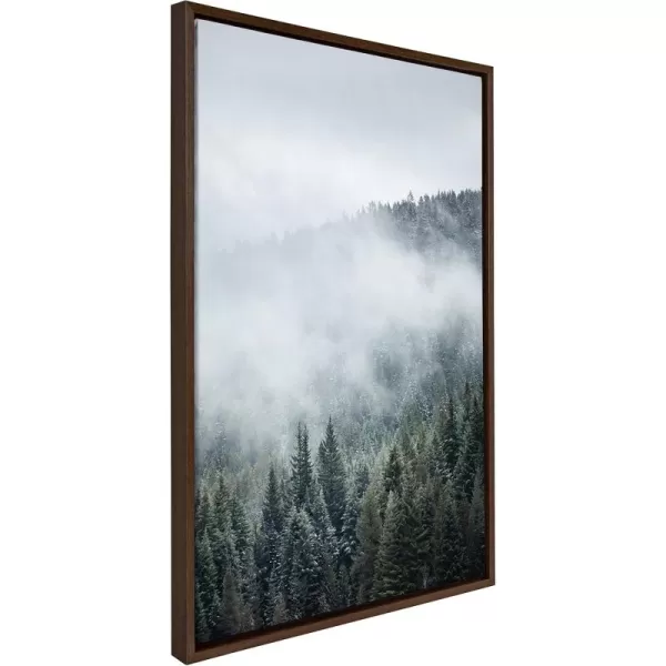 imageKate and Laurel Sylvie Evergreens In Fog Framed Canvas Wall Art by Emiko and Mark Franzen of F2Images 23x33 Brown Natural Mountain Tree Landscape Art for Wall DecorBrown