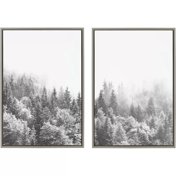 imageKate and Laurel Sylvie Forest On A Foggy Day Black and White Framed Canvas Wall Art Set by The Creative Bunch Studio Set of 2 23x33 Natural Charming Decorative Forest Art for WallGray