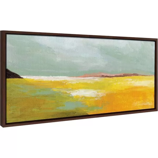 imageKate and Laurel Sylvie Golden Root Lake Framed Canvas Wall Art by Nikita Jariwala 18x40 Natural Soft Abstract Prairie Landscape Art for Wall DecorBrown